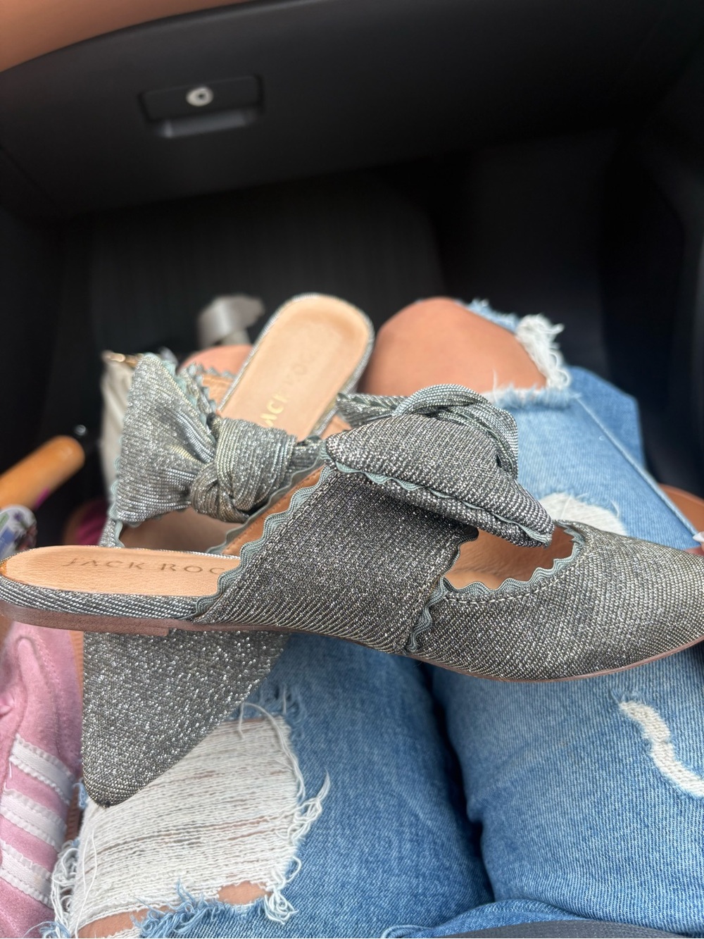 Jack Rogers Metallic Silver Knot-Trim Mules